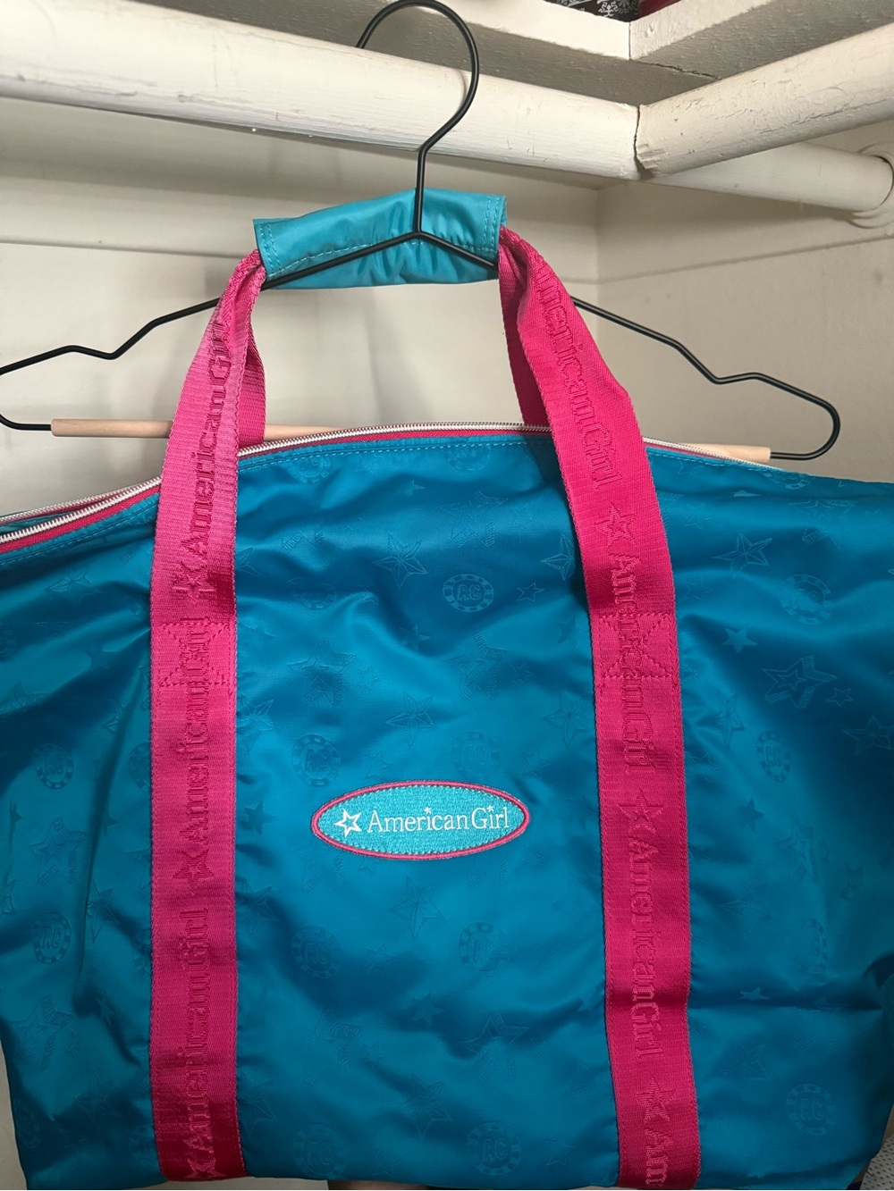 American Girl Teal and Hot Pink Weekender Bag